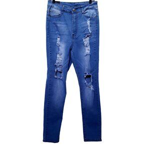 Womens Distressed Light Blue High-Waisted Skinny Jeans 1X By Rob Jeans